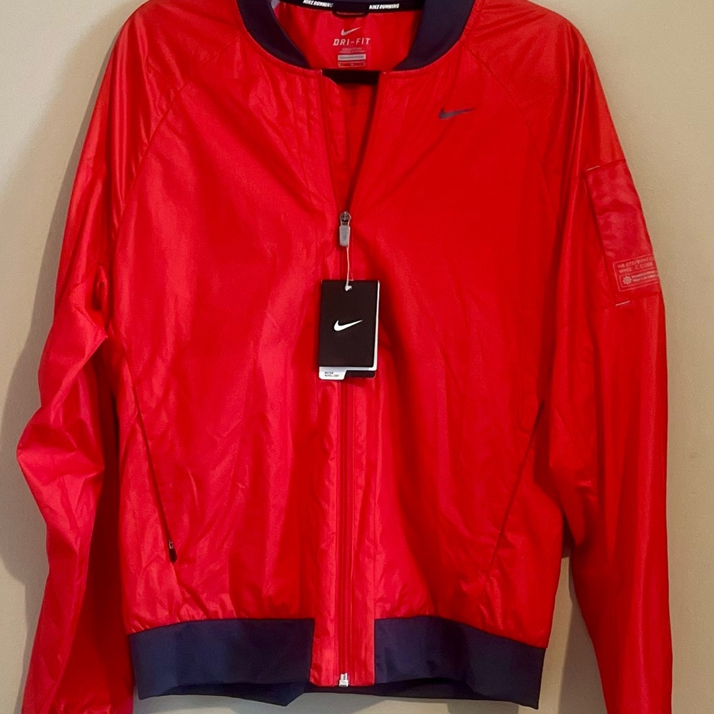 Nike Red Dri-FIT Running Jacket with Navy Trim